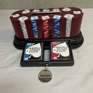 2004 World Poker Tour 11.5 Gram Chips Playing Cards Metal Dealer Button in Caddy